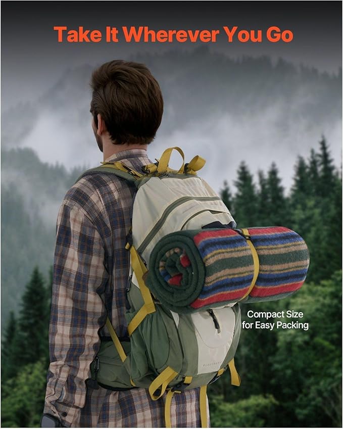 Wool Camping Blanket 64x88 Warm Outdoor Blanket for Hiking Travel