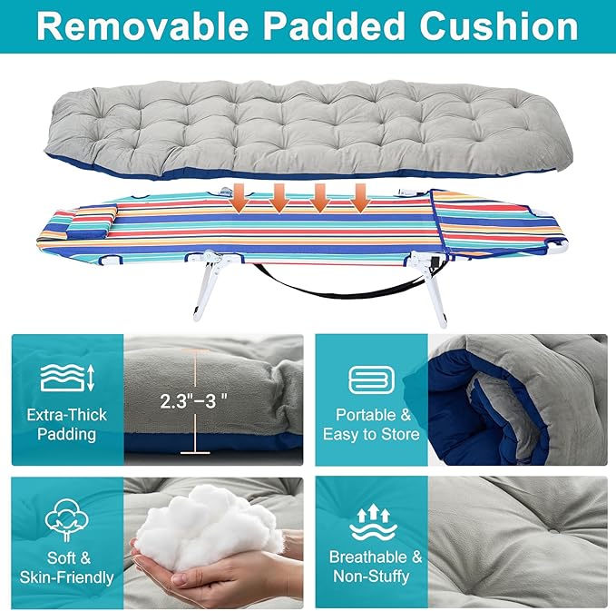 Slsy Folding Camping Cot for Adults with Pad Padded Portable Sleeping Cots Camp Bed with Carry Bag for Outdoor Travel Beach Hiking