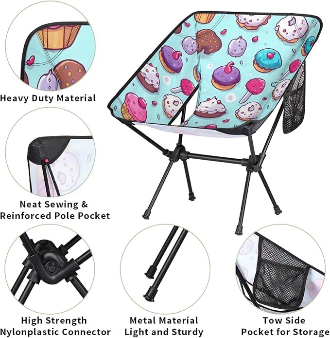 Honeybaby Folding Camping Chair Various Ice Creams Camping Chairs Lightweight Portable Chair Outdoor Foldable Chairs for Camping Travel Picnic Beach Hiking