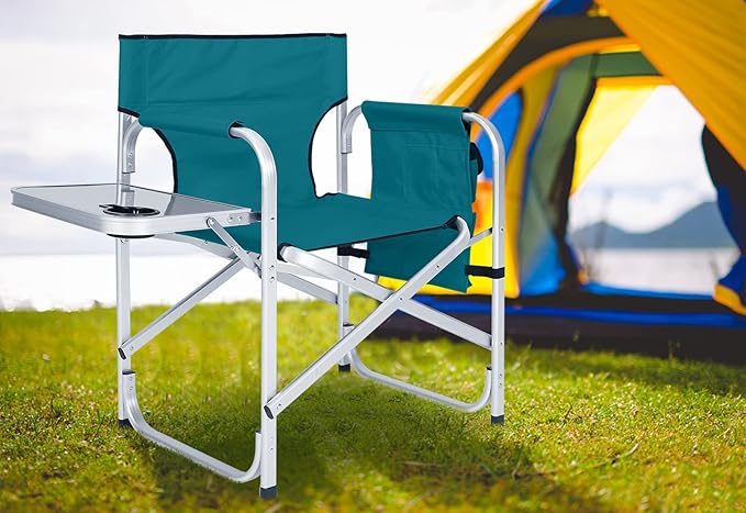 ABCCANOPY Folding Directors Chair Outdoor Camping Chair Makeup Artist Chair with Side Table &amp Pockets Lake Blue…