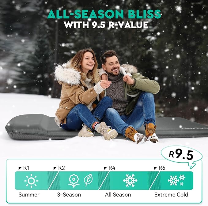 Hikenture Self Inflating Sleeping Pad for Camping 3'' Ultra Thick Camping Pad with Pillow 9.5 R-Value Insulated Camping Mattress 4-Season Inflatable Foam Camping Mat for Car Tent Cot