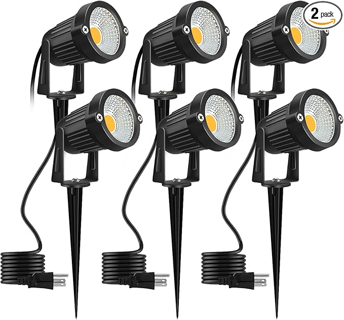 Romwish 120V Landscape Spotlights Outdoor Landscape Lighting for Yard 3000K Warm White Landscaping Lights with Stake 5W IP65 Waterproof Flag Spotlight for House Garden Lawn Decorative (6 Pack)