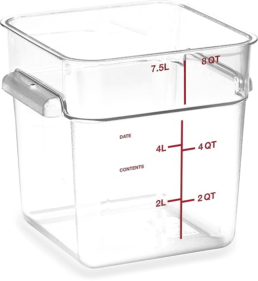 Carlisle FoodService Products Squares Square Food Storage Container with Stackable Design for Catering Buffets Restaurants Polycarbonate (Pc) 8 Quarts Clear