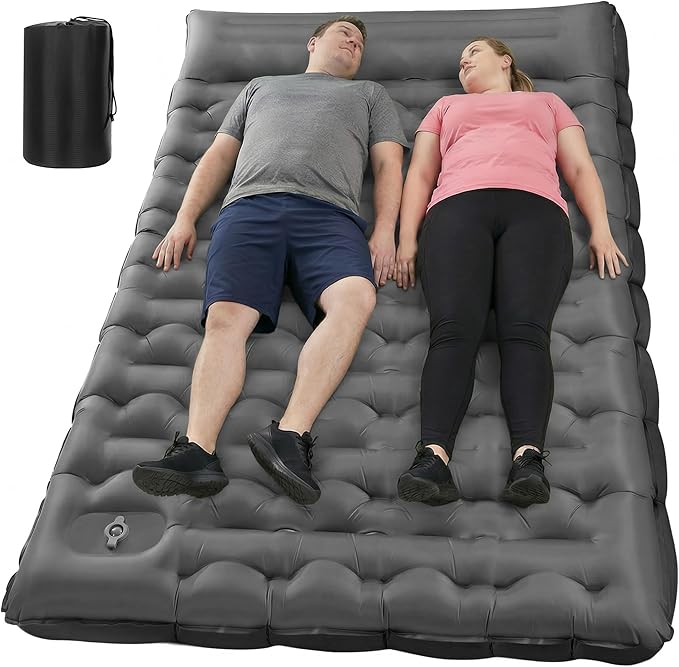 Double Sleeping Pad for Camping 5.9 Inch Thick Self Inflating Sleeping Mat for Camping with Built in Pillow and Foot Pump 2 Person Camping Mattress for Backpacking Hiking