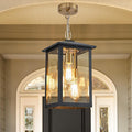3-Lights Large Outdoor Pendant Light with Clear Glass17Inch Ht Exterior Hanging Lantern with Textured BlackSuit for Damp LocationsEasily Installed on Your Porch &amp Patio Yard Garden.