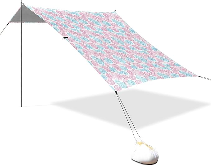 ALAZA Swirl Pink &amp Blue Beach Tent Sun Shelter UPF50+ Protection Beach Shade Canopy w/ 4 Sandbags for Outdoor Camping Fishing Backyard Fun Picnic 10x9 ft