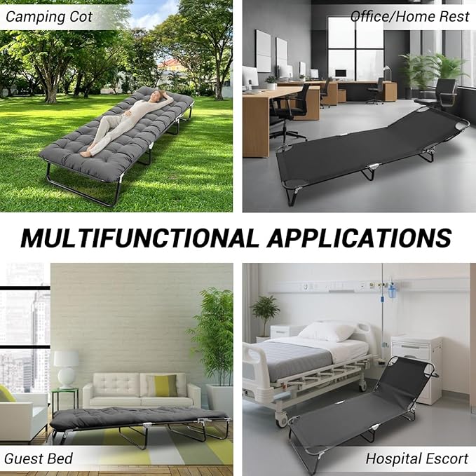 Adult Camping Cot - 220 lbs Capacity Folding Bed with Mattress Portable Compact for Indoor/Outdoor/Home/Travel