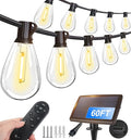 Tenmiro 60FT Solar String Lights Outdoor with Remote and 16+2 LED Shatterproof Bulbs Dimmable &amp Timing 3 Light Modes Solar Patio String Lights for Cafe Garden Deck Outside Wedding Last for 10+H