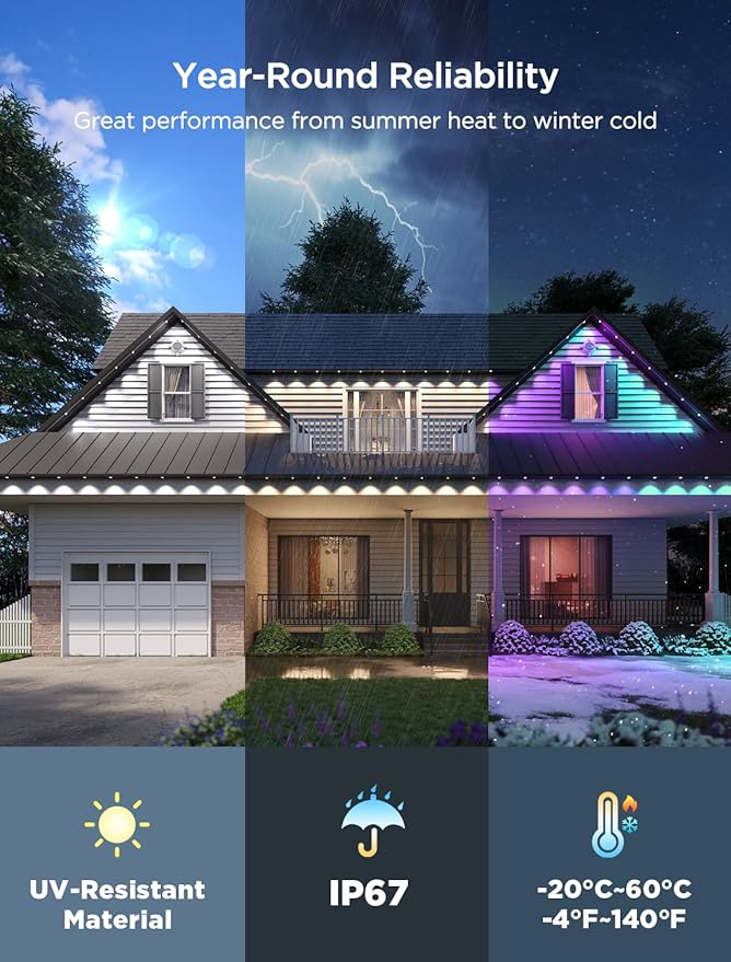Govee 16.4ft Extension Lights Only for Permanent Outdoor Lights 2 Applicable to 50ft H705D and 100ft H705E Not Included Adapter or Control Box Black Version