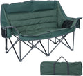CDEN Double Padded Camping Chair Oversized Folding Loveseat Portable Outdoor Sofa with Cup Holders Carry Bag Cooler Bag Bottle Opener for Camping Picnic Lawn Garden (Green)