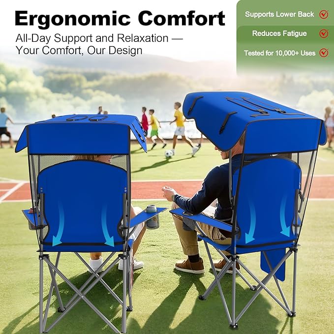 Portable Camping Chair with Canopy - Folding Chair with Canopy Durable 600D Oxford Canopy Chair for Camping Beach Picnics Fishing &amp Sports