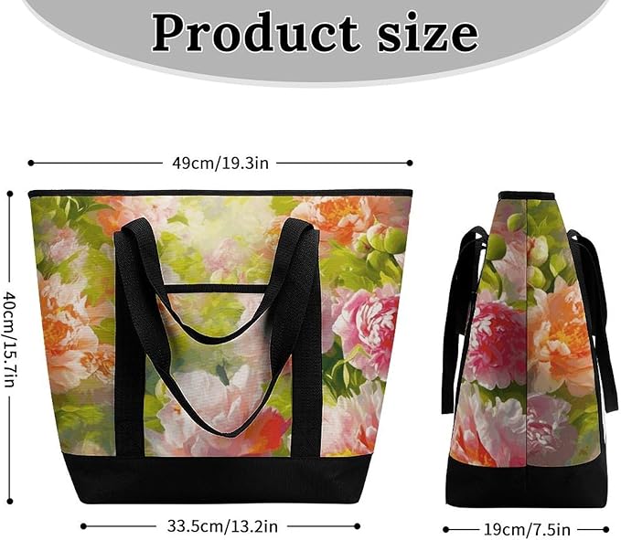 Insulated Shopping BagLarge Reusable Cooler Bags Bright Peonies Printed Foldable Shopping BagTravel Waterproof Shoulder Bag