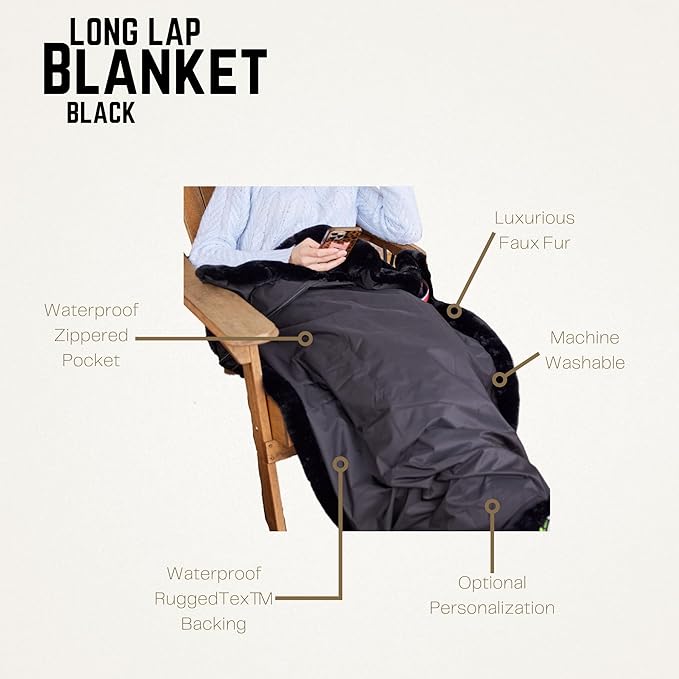 Pretty Rugged Faux Mink Luxe Customizable Long Lap Blanket Waterproof and Reversible Machine Washable Fuzzy Throw Black