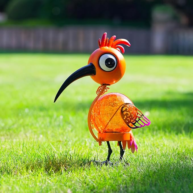 Chicken Solar Lanterns Outdoor Waterproof LED Solar Lights Crackle Glass Decorative Rooster Tabletop Lantern Garden Yard Art Patio Porch Decor Gift for Women Moms (Orange)