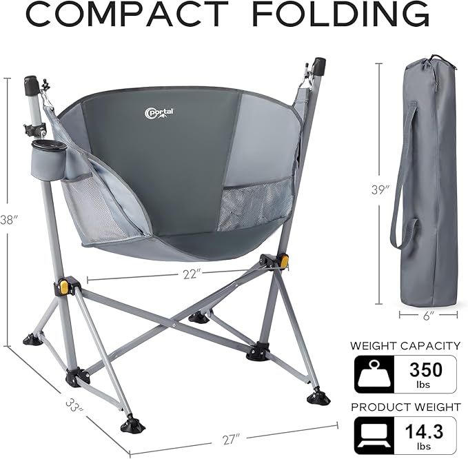 Portal Large Hammock Camping Chair Folding Rocking Chairs Portable Swinging Chair Wide Seat for Outdoor Lawn Patio GardenSupport 350 lbs Grey 2 Pack