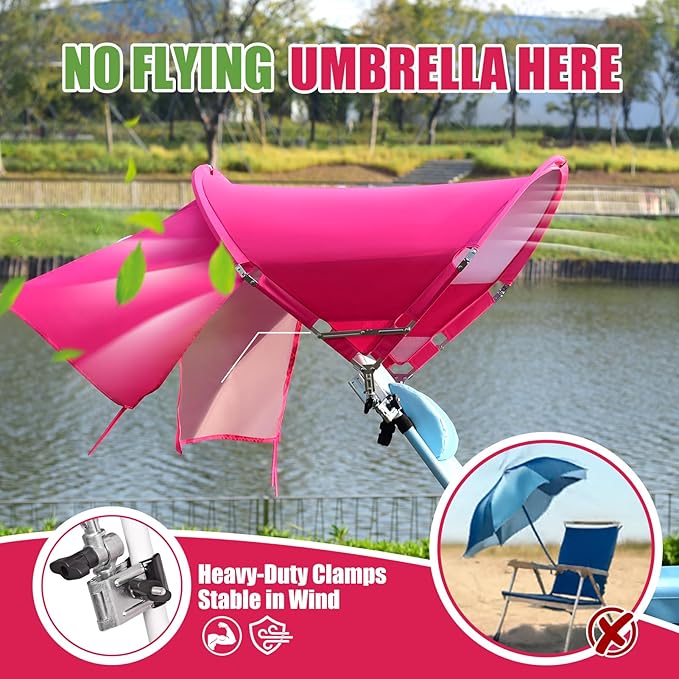 XL Universal Beach Chair Umbrella Canopy UPF 50+ Chair Sun Shade Attachment with Adjustable Clamp for Camping Lawn Wheelchair Tanning Zero Gravity Lounge Outdoor Chairs Oversized 2 Pack