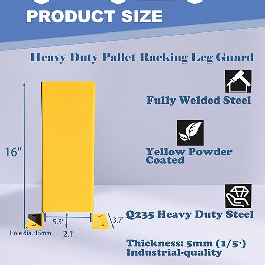 Pallet Rack Post Protectors 16 Height Steel Pallet Rack Guard Safety Yellow Racking Protectors (2 Packs)