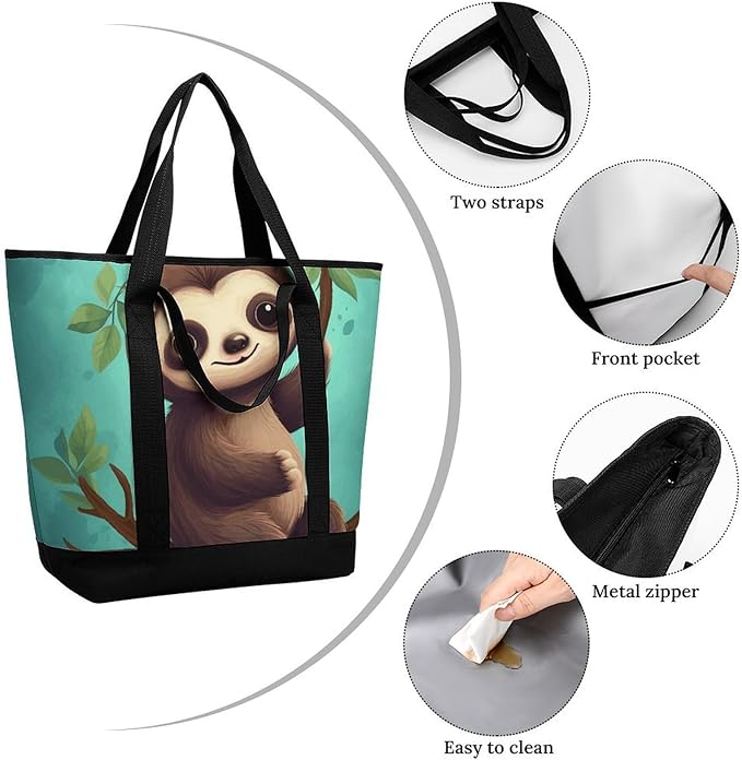 Insulated Shopping BagLarge Reusable Cooler Bags Cute Sloth Printed Foldable Shopping BagTravel Waterproof Shoulder Bag