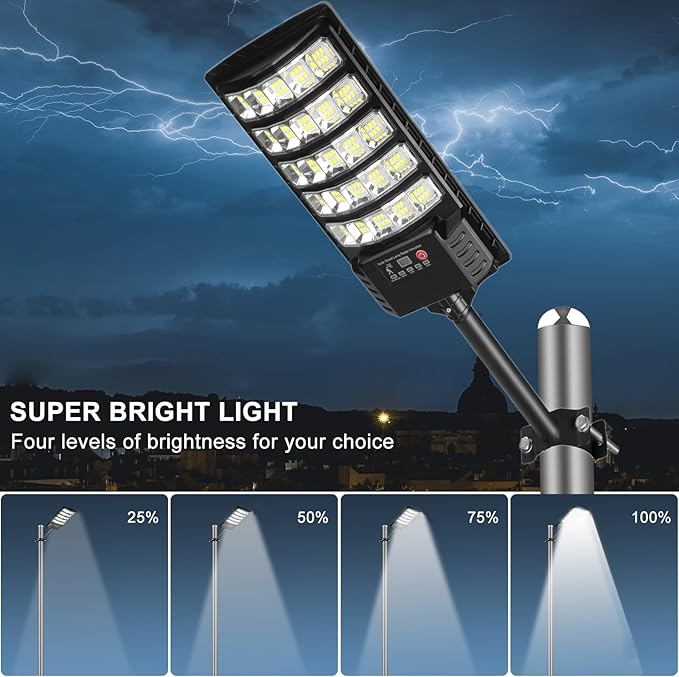 4-Pack Solar Street Lights 30000lm Outdoor Flood Light with Dual Motion Sensors Dusk to Dawn IP66 Waterproof Solar Powered Parking Lot Light with Remote Control 6500k Dimmable Security Lamp