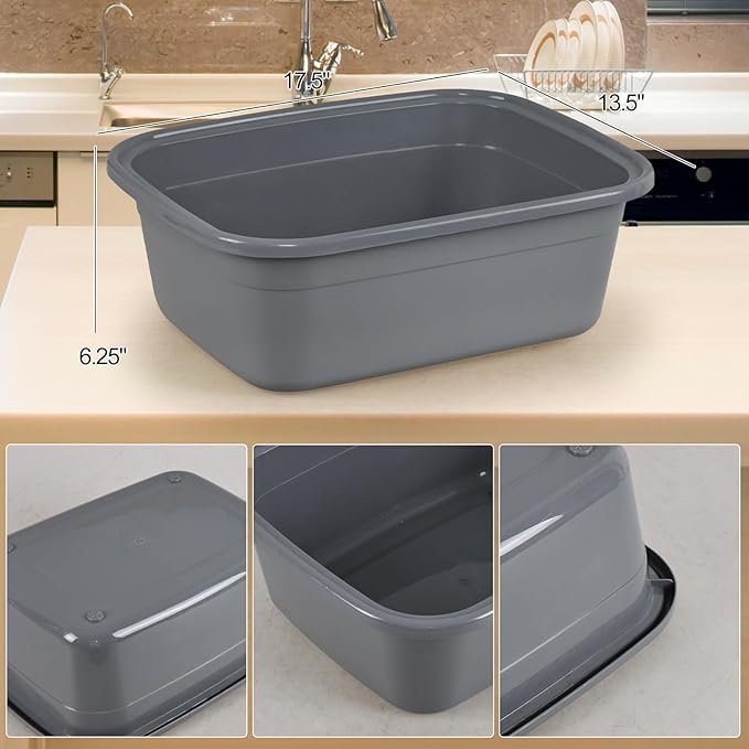 18 Quart Dish Pan Gray Plastic Tubs Set of 3