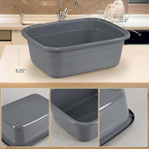 18 Quart Dish Pan Gray Plastic Tubs Set of 3