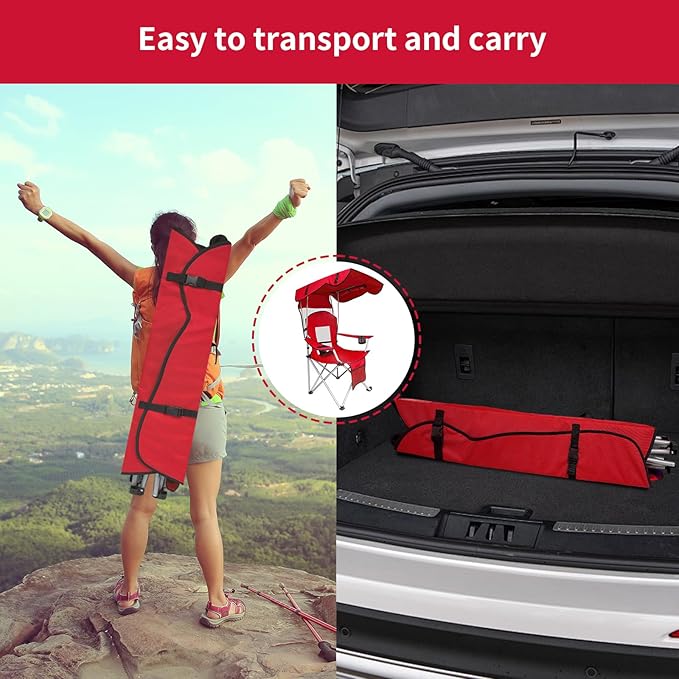 Portable Folding Camping Chair - Lightweight Durable Outdoor Chair for Camping Fishing Beach Lawn and More - Comfortable Folding Chairs for Outside Activities (RED)