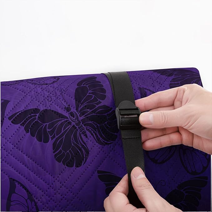 Outdoor Picnic Blanket Portable Ultrasonic Waterproof Picnic Cartoon Black Butterfly Printed Camping Beach Mat for Sand and Wet Grass Hiking (Black Butterfly S