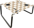 Neso Beach Table - Lightweight Portable and Foldable Table for Beach Camping and Outdoor Adventures - Stable Surface - with Cup Holder for Drinks and Phone Pockets - Tan Checkers