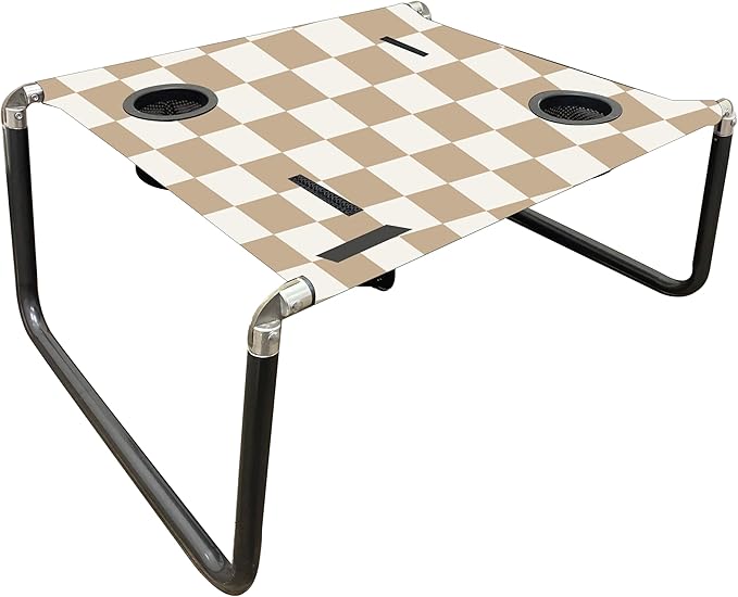 Neso Beach Table - Lightweight Portable and Foldable Table for Beach Camping and Outdoor Adventures - Stable Surface - with Cup Holder for Drinks and Phone Pockets - Tan Checkers