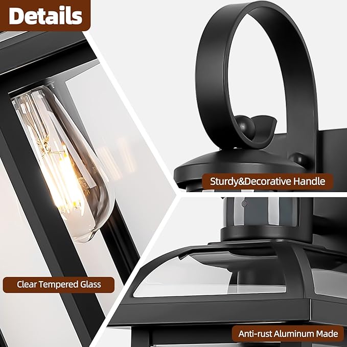 Matte Black Motion Sensor Outdoor Lighting Dusk to Dawn 2-Pack Anti-Rust Aluminum Outdoor Light Wall Mounted House Exterior Light Fixture IP65 Waterproof Outside Wall Lantern Garage 16”