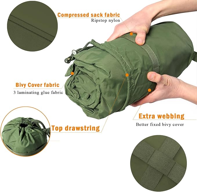 Akmax.cn Bivy Cover Sack for Military Army Modular Sleeping System Waterproof Outer Shell for Sleeping Bag Minimalist Stealth Shelter