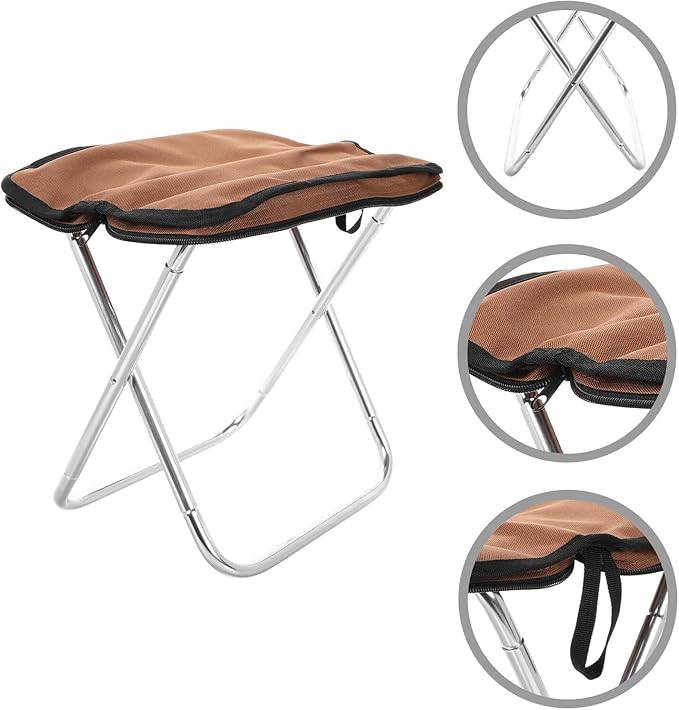 Collapsible Folding Stool Portable Backpack Stool Lightweight Foldable Camping Chair for Adults with Carry Handle Brown Outdoor Travel Fishing Hiking Seat