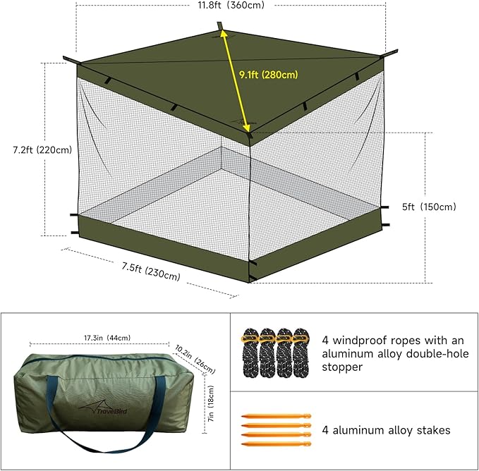 Hammock Screen House with 2 Openings Lightweight Camping Tarp Tent Mosquito Net for Camping Picnics Backyard and Backpacking