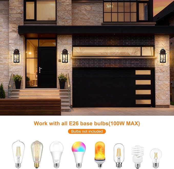 OKELI 2-Pack Dusk to Dawn Exterior Lighting Fixture Farmhouse Outdoor Wall Lights with Ripple Glass Aluminum Porch Light Wall Mount Anti-Rust Outside Wall Sconce for House Garage(Brown)
