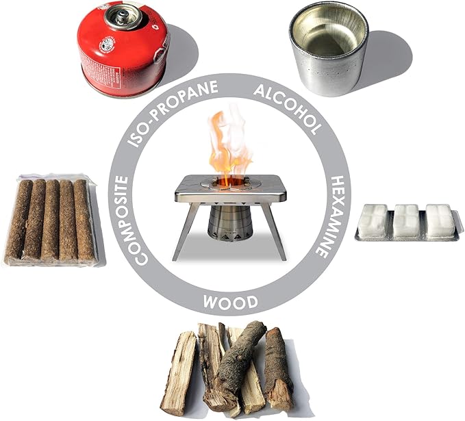 nCamp - Multi-Fuel Portable Camping Stove Portable Gas Stove Portable Wood Stove Single Burner Propane Stove Lightweight w/Collapsible Combustion Chamber (Stove Only). Mini-Stove Compact Stove