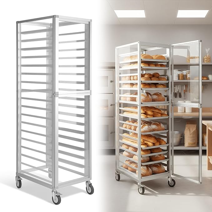 QUNZIDRESS18 Pan Commercial Bakery Rack - 18.5x24.6x70in Aluminum Cooling Speed Rack with Wheels for Home Kitchen Hotel Storage Trolley