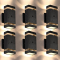Outdoor Wall Lights 6 Packs Integrated LED Up Down Lights Modern Black Outdoor Wall Light with Dusk to Dawn Sensor Aluminum Exterior Wall Light for Porch Patio Door