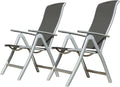 Patio Folding Chairs Set of 2 Aluminium Frame Outdoor Reclining Patio Chairs for Garden Camping Poolside Beach Deck Adjustable High Back Lawn Chairs with Textilene Fabric Seat Dark Gray