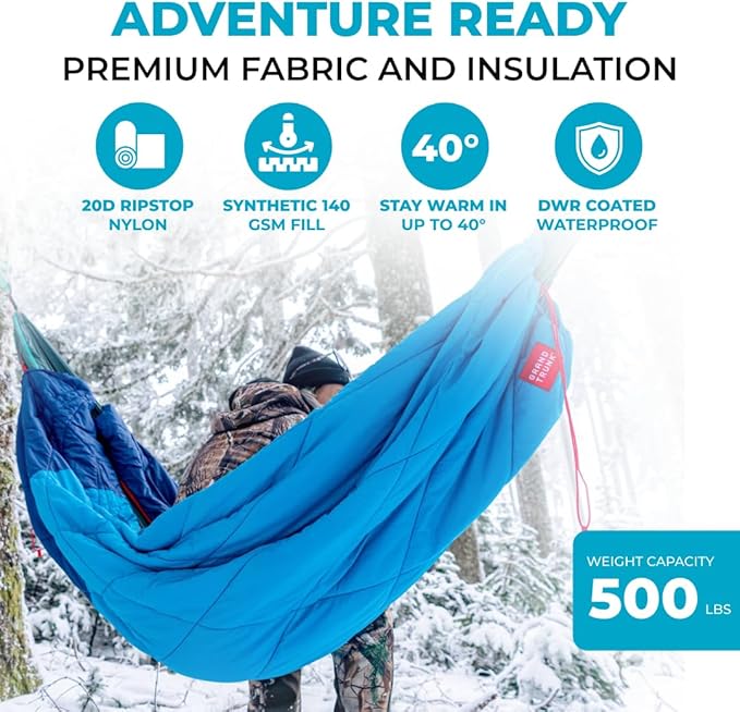 Grand Trunk 360° ThermaQuilt 3-in-1 Hammock Underquilt | Converts to Sleeping Bag or Blanket | 40°F Rated Lightweight Insulated Camping Quilt | Blue/Navy