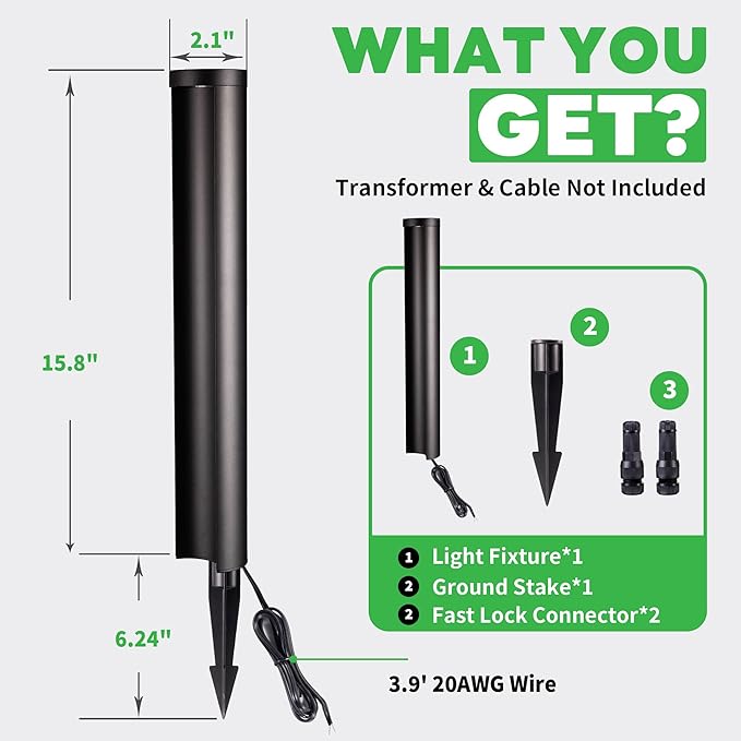 Low Voltage Pathway Lights LED Landscape Path Lights Outdoor Waterproof IP65 Wired Black Aluminum 5W 200LM for Walkway Sidewalk 4 Pack