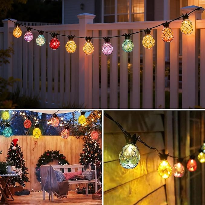 Vigdur Pineapple String Lights - Outdoor Patio Lights Plug in with 10 Pineapple Bulbs Connectable Indoor String Light for Bedroom Bistro Tiki Decor(10FT