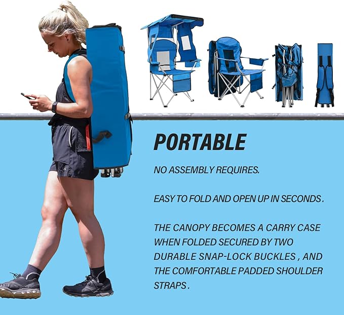 BDL Camping Chair with Canopy Shade Portable Foldable Canopy Chair with Cooler Mesh Backrest Cup Holder and Pocket for Camping Fishing Beach and SportsSky-Blue