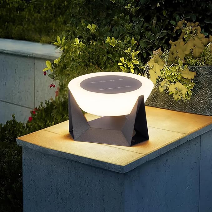Solar Pillar Light15 Large Outdoor Post Lights Modern Column Cap Lights Dusk to Dawn Post Lamp IP54 Waterproof Deck Lantern 3000K Luxury LED Lighting for Entrance Patio Garden Decoration