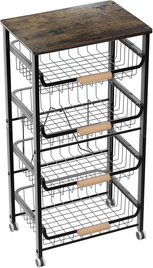 5 Tier Fruit Basket Kitchen Food Stora Hanging Rack Stackable Stora Cart