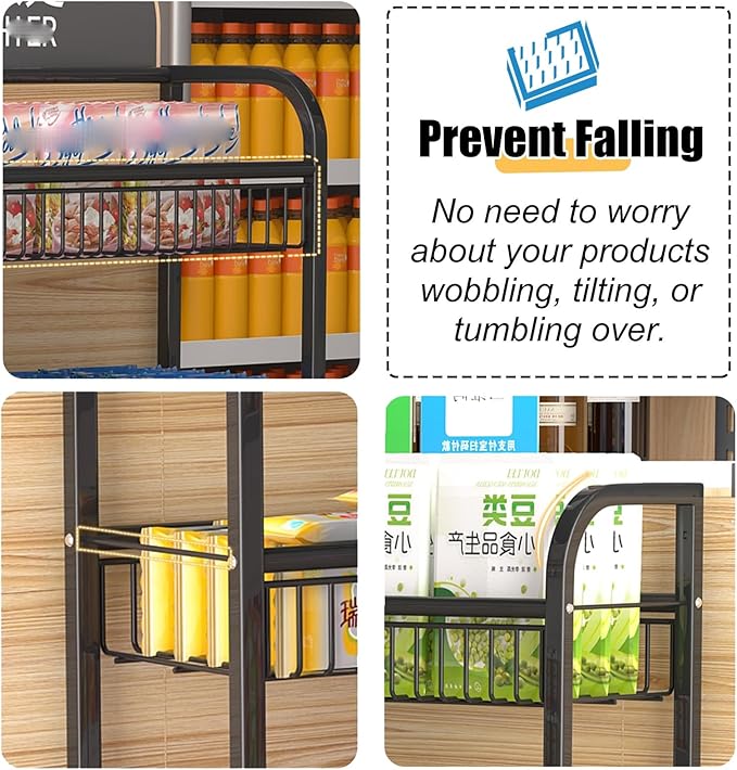 Snack Rack Stand 4-Tier Retail Display Rolling Snack Cart Organizer for Candy/Spice Supermarket Snack Organizer for Desk/Kitchen Black-W-60cm(23.6 in)