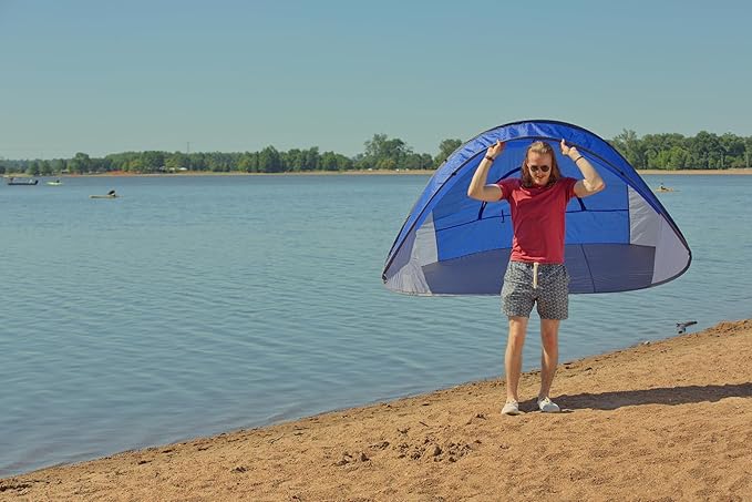 Pop-Up Beach Tent Sun Shade Portable Outdoor Family Shade Tent with Carrying Bag (Shelter Measures: 86 L x 47 W x 39 H)