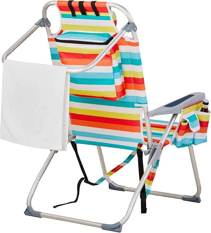Lightweight Folding Beach Chair with Adjustable Back Cup Holder &amp Storage Pouch for Outdoor Activities