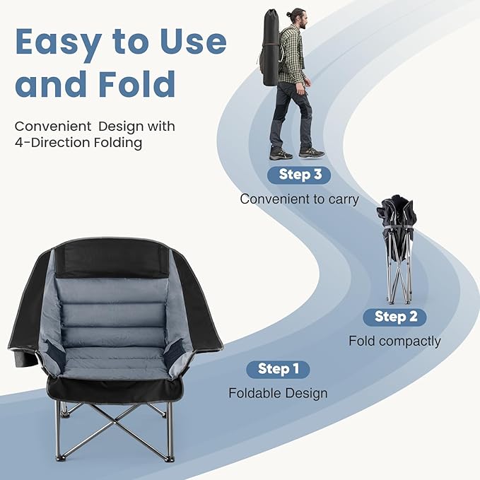 DUMOS Oversized Camping Chair for Adults - 450lbs Heavy Duty Folding Chair with Cup Holder &amp Side Pockets Portable Chair for Camping Fishing Hiking Picnic