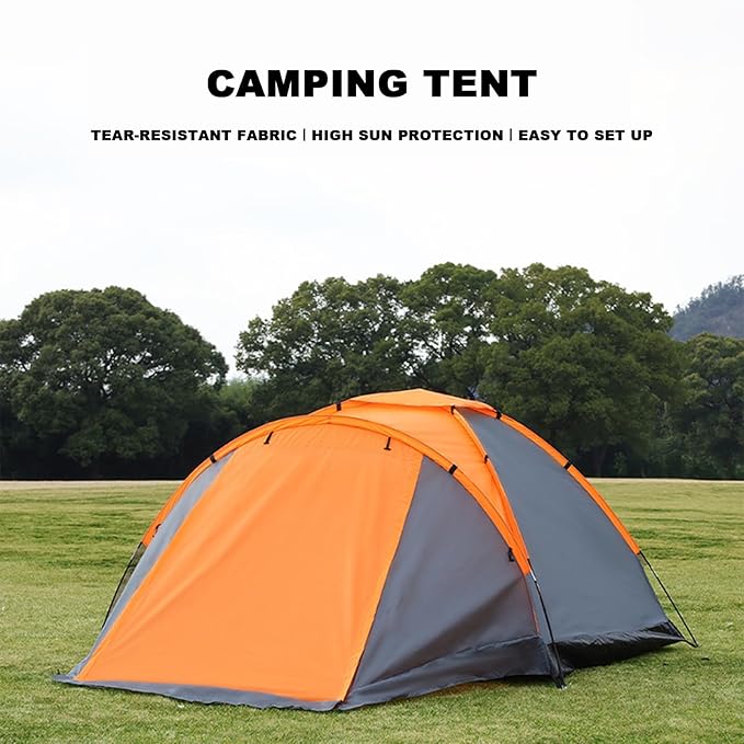 Outdoor Family Camping Tent Extra Large Space 3-4 Person Tent Waterproof and Sun-Proof with Front Foyer for Outdoor Family Activities Orange + Gray 86.6 (+35.4) * 86.6 * 61.1in