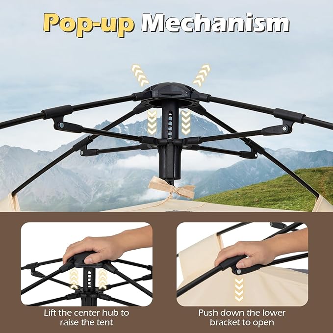 Goplus 4 Person Camping Tent Portable Automatic Easy Setup Cabin Tent with Rainfly Mesh Windows 2 Doors &amp Carrying Bag Lightweight Outdoor Sun Shelter for Hiking Traveling Picnic
